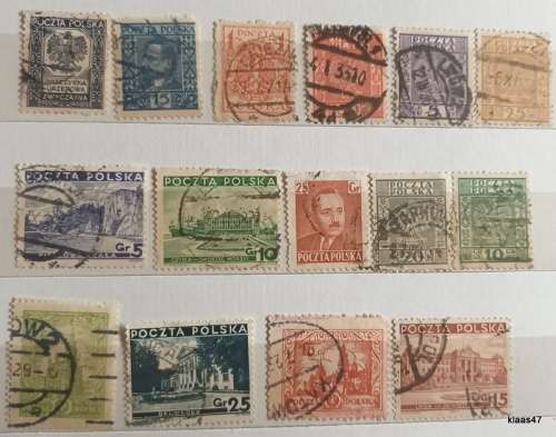 Poland - Mixed Lot of 15 Used Hinged stamps