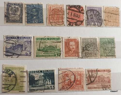 Poland - Mixed Lot of 15 Used Hinged stamps