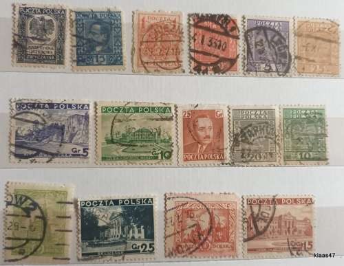 Poland - Mixed Lot of 15 Used Hinged stamps