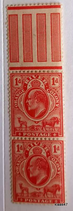 Orange River Colony - 1903 - Edward VII - 1d Pair with Striped Tab (Unused not Hinged)