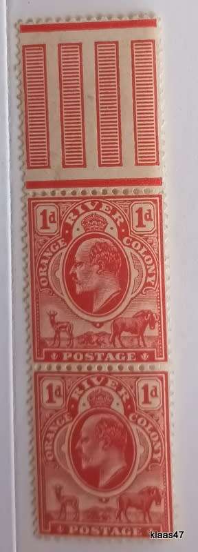 Orange River Colony - 1903 - Edward VII - 1d Pair with Striped Tab (Unused not Hinged)