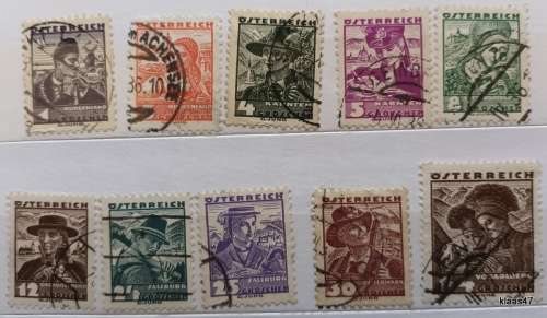 Austria - 1934 - Men`s and Women`s Regional Costumes - 10 Used stamps