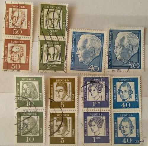 Germany - 1961 - Famous Germans - 6 Pairs and 1964 - Heinrich Lubke - 2 stamps (All Used)