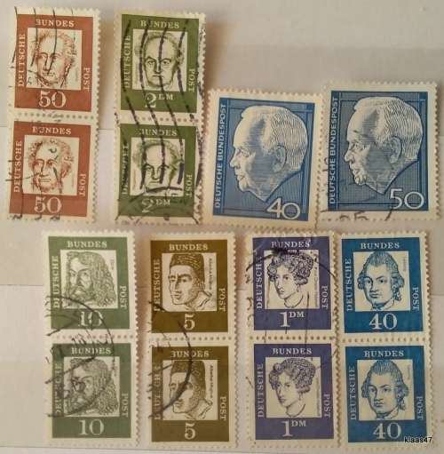 Germany - 1961 - Famous Germans - 6 Pairs and 1964 - Heinrich Lubke - 2 stamps (All Used)