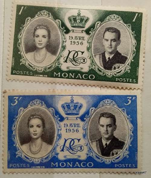 Monaco - 1956 - Royal Wedding - Prince Rainier and Grace Kelly - 2 Unused Hinged stamps