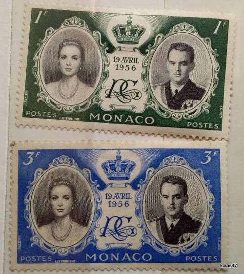 Monaco - 1956 - Royal Wedding - Prince Rainier and Grace Kelly - 2 Unused Hinged stamps