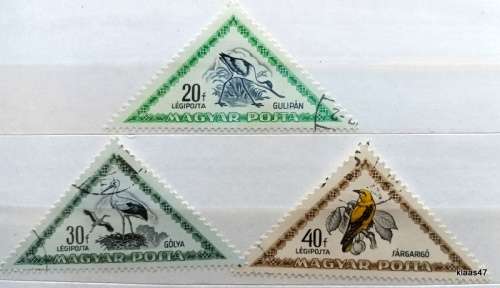 Hungary - 1952  - Triangle Birds Issue - Air Mail Postage - 3 Used Hinged stamps