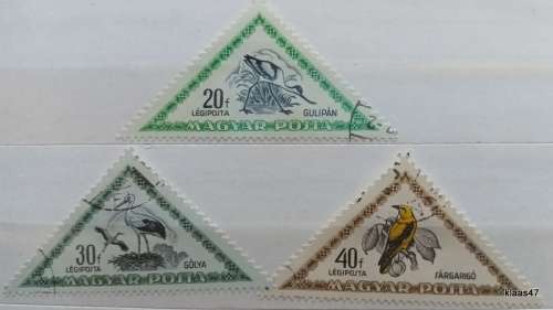 Hungary - 1952  - Triangle Birds Issue - Air Mail Postage - 3 Used Hinged stamps