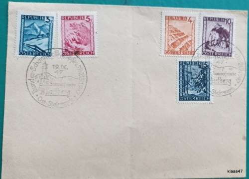 Austria - 1945 Definitive - 5 Mountain stamps on Cover - Date Stamp 1947 - Clear cancellations