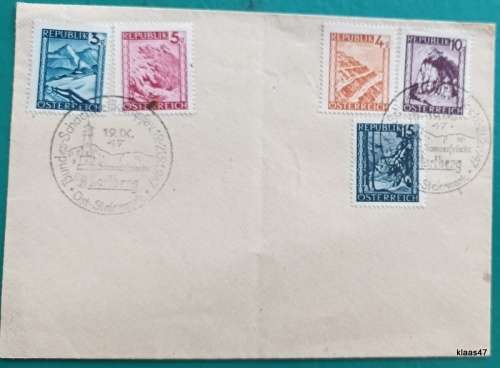 Austria - 1945 Definitive - 5 Mountain stamps on Cover - Date Stamp 1947 - Clear cancellations