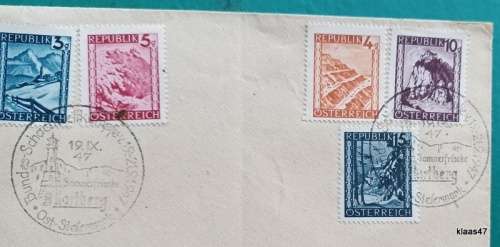 Austria - 1945 Definitive - 5 Mountain stamps on Cover - Date Stamp 1947 - Clear cancellations
