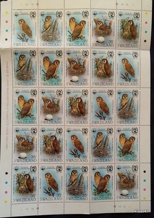 Swaziland - 1982 - WWF - Fishing Owl - Sheet of 25 Unused stamps