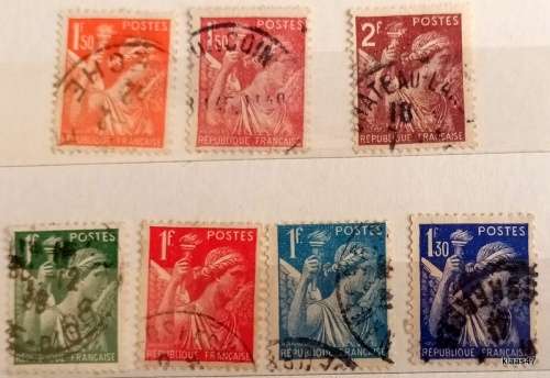 France - 1940 - Iris - 7 Used Hinged stamps