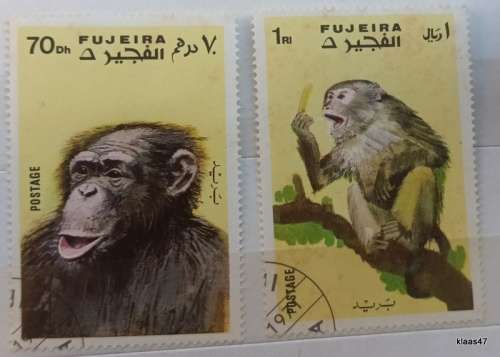 Fujeira - 1971 - Monkeys - 2 Cancelled Hinged stamps
