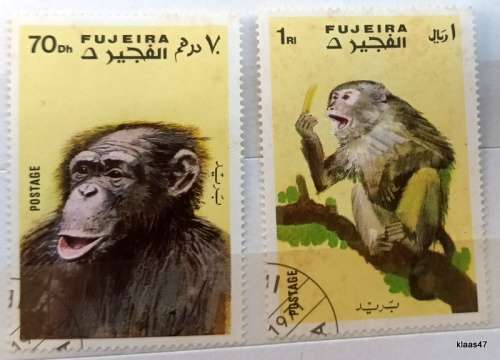 Fujeira - 1971 - Monkeys - 2 Cancelled Hinged stamps