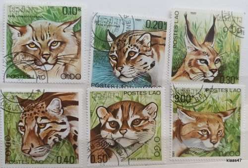 Laos - 1981 - Wild Cats - Set of 6 Cancelled Hinged stamps