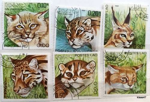 Laos - 1981 - Wild Cats - Set of 6 Cancelled Hinged stamps