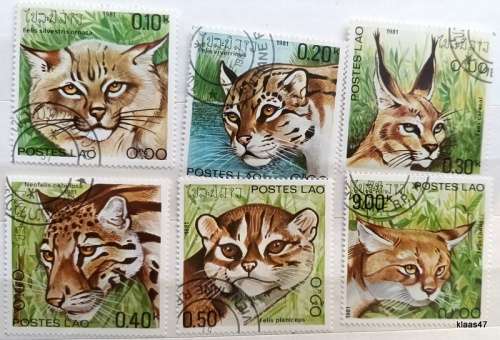 Laos - 1981 - Wild Cats - Set of 6 Cancelled Hinged stamps