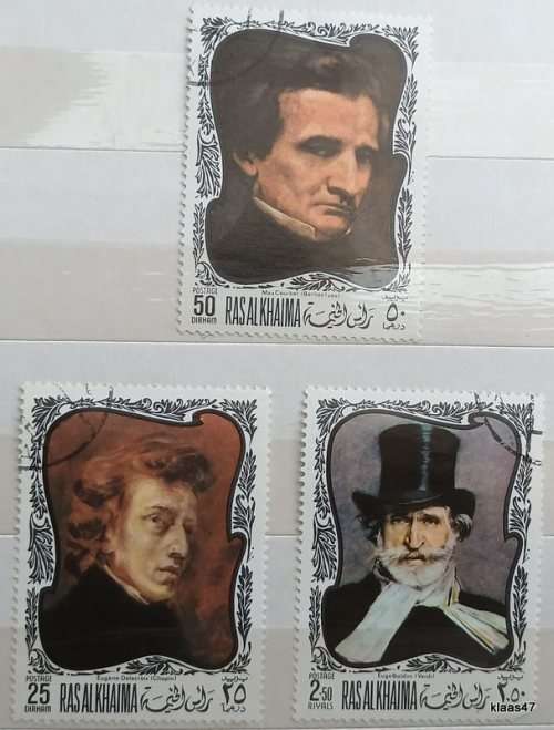 Ras al Khaima - 1969 - Composers - 3 Cancelled Hinged stamps