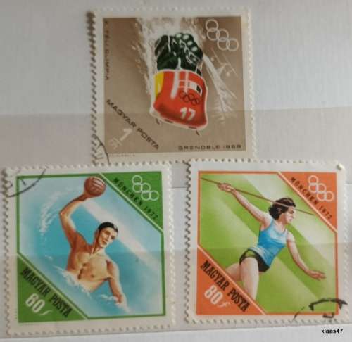 Hungary - 1968 + 1972 - Olympics - 3 Cancelled Hinged stamps