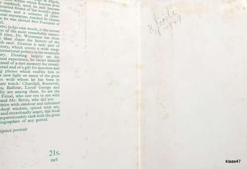 Trail and Error - Chaim Weizmann: First President of Israel - Hardcover 1949