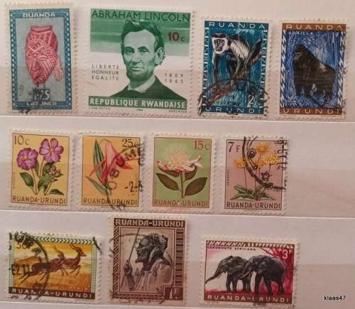 Ruanda-Urundi - Mixed Lot of 11 Used stamps
