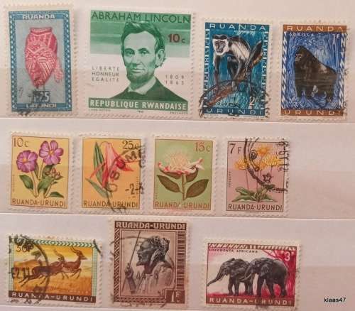 Ruanda-Urundi - Mixed Lot of 11 Used stamps