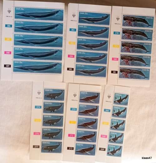 South West Africa - 1980 - Whales - Set of 6 Control Strips (Mint)