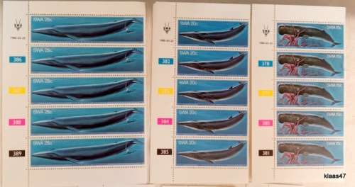 South West Africa - 1980 - Whales - Set of 6 Control Strips (Mint)