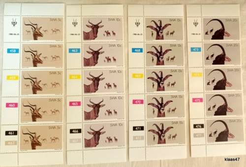 South West Africa - 1980 - Nature Conservation and Tourism - Set of 4 Control Strips (Mint)