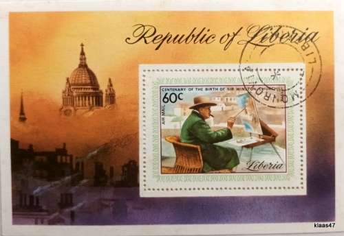 Liberia - 1975 - Churchill Centenary - Cancelled Souvenir Sheet