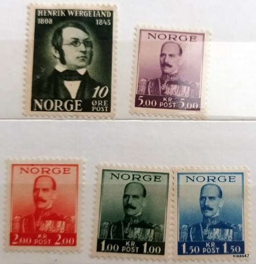Norway - 19378 - King Haakon VII - Set of 4 Unused stamps + 1945 - Henrik Wergeiand - 1 Unused stamp