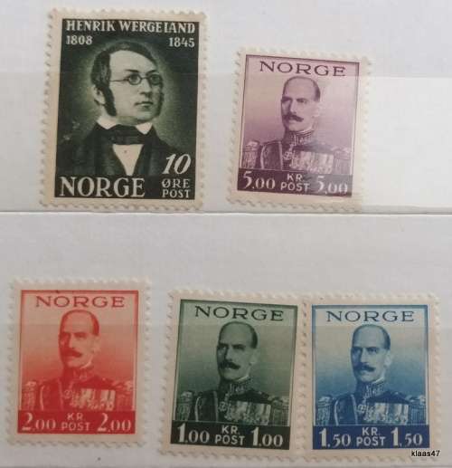 Norway - 19378 - King Haakon VII - Set of 4 Unused stamps + 1945 - Henrik Wergeiand - 1 Unused stamp