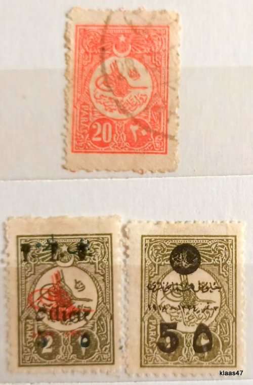 Turkey (Ottoman Empire) - 1910 - Tughra of Sultan Rechad - 3 Hinged stamps (2 with overprints)