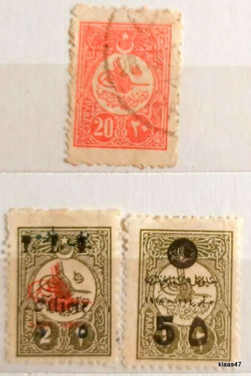 Turkey (Ottoman Empire) - 1910 - Tughra of Sultan Rechad - 3 Hinged stamps (2 with overprints)