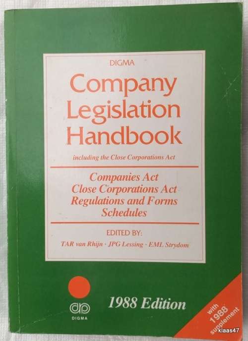Company Legislation Handbook - Ed: TAR van Rhijn JPG Lessing EML Strydom - Paperback 1988