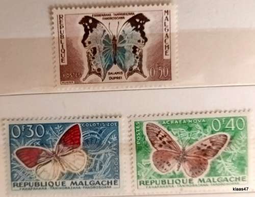 Madagascar - 1960 - Butterflies and Moths - 3 Unused Hinged stamps