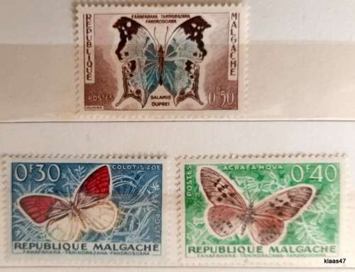 Madagascar - 1960 - Butterflies and Moths - 3 Unused Hinged stamps