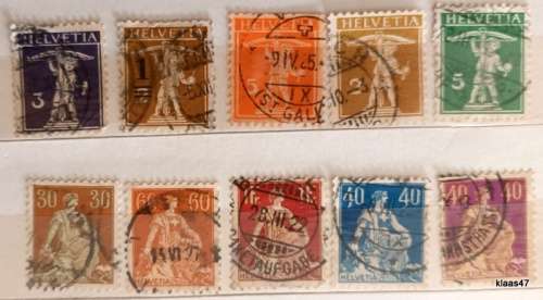 Switzerland - 1909-11 - Tell Boy issues - 5 Used and 1907-17 - Sitting Helvetia - 5 Used stamps