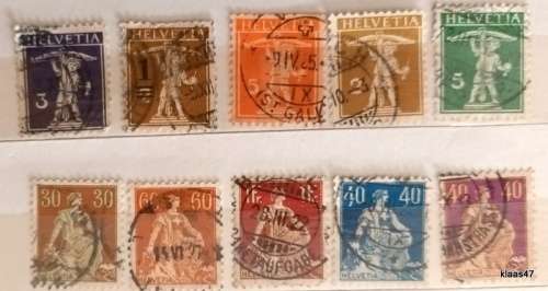 Switzerland - 1909-11 - Tell Boy issues - 5 Used and 1907-17 - Sitting Helvetia - 5 Used stamps