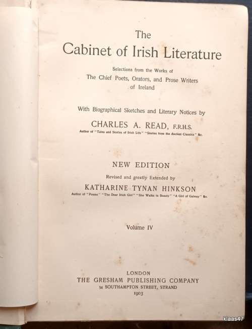 The Cabinet of Irish Literature Vol IV - Hardcover 1903