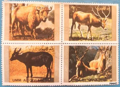 Umm al Qiwain - 1972/3 - Endangered Animals - Block of 4 Cancelled Hinged stamps