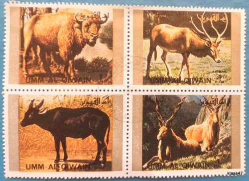 Umm al Qiwain - 1972/3 - Endangered Animals - Block of 4 Cancelled Hinged stamps