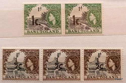 Basutoland - 1961 - Decimal Overprints on Elizabeth II Definitives - 5 Unused stamps