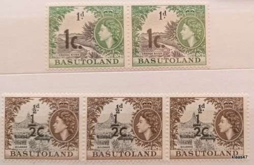 Basutoland - 1961 - Decimal Overprints on Elizabeth II Definitives - 5 Unused stamps
