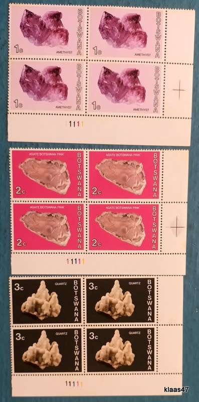 Botswana - 1974 - Gem stones - 3 Mint Blocks of 4 each