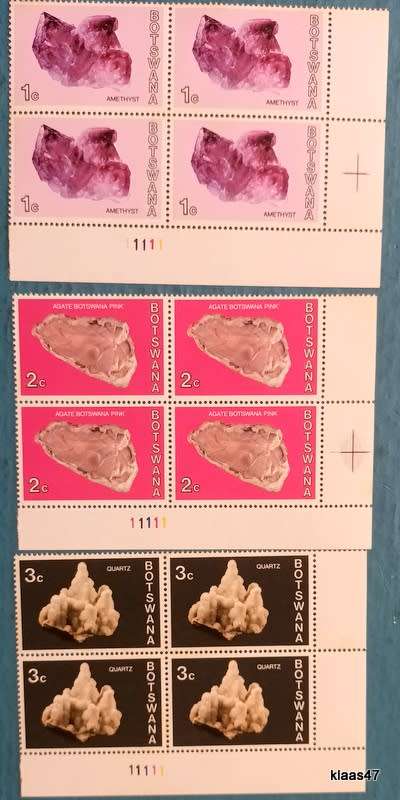 Botswana - 1974 - Gem stones - 3 Mint Blocks of 4 each