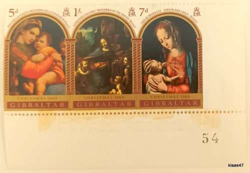 Gibraltar - 1969 - Christmas Set - Se-Tennant Strip - Unused (Numbered corner)