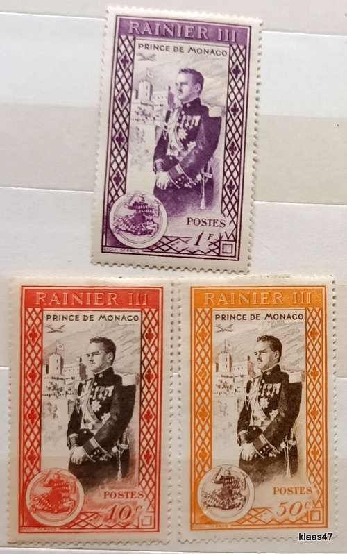 Monaco - 1950 - Prince Rainier III - 3 Unused Hinged stamps