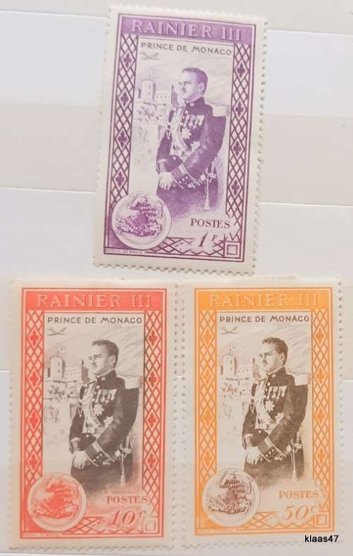 Monaco - 1950 - Prince Rainier III - 3 Unused Hinged stamps